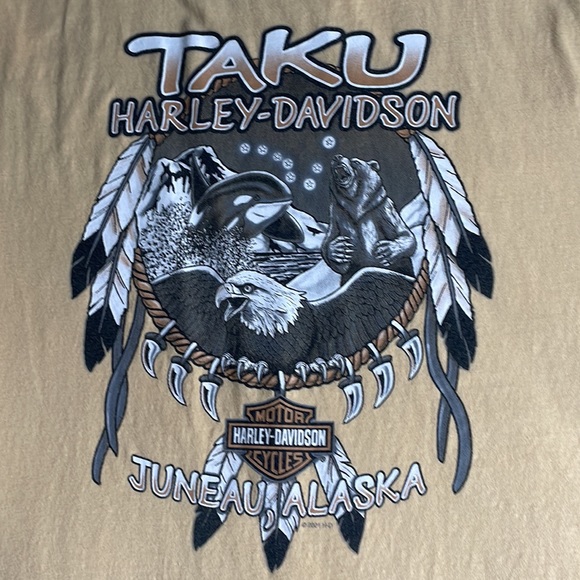 Retro Y2K Harley Davidson Motorcycle Taku Juneau Alaska Biker Tee - Picture 4 of 11